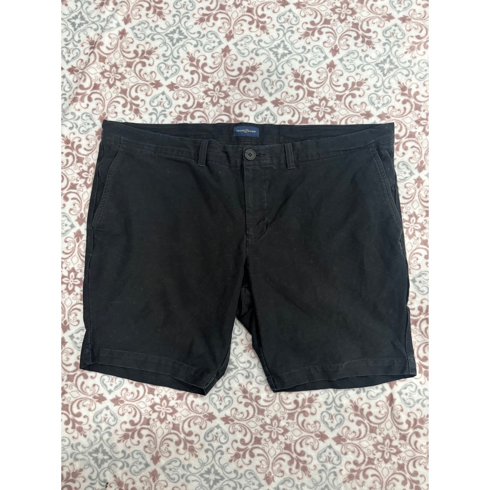 Tailor Store Mens Chino Shorts Black Flat Front Cotton Casual Size 44